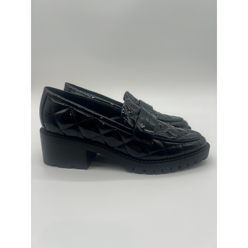 Marc Fisher Dantea Black Patent Leather Lug-Sole Loafers NWOT size 8.5 Chunky
